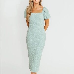 Worth Collective Blakeley Textured Midi Dress in Seafoam- Bump Friendly